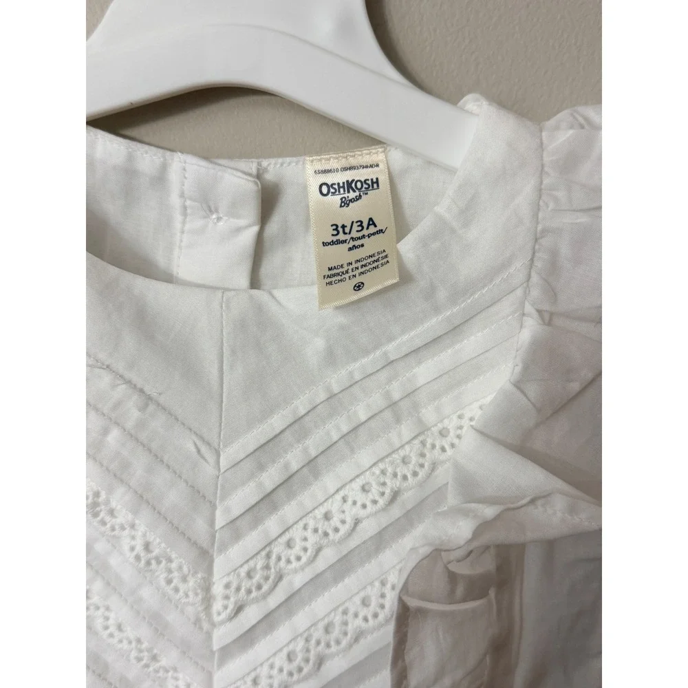 OshKosh B'gosh Ruffle Eyelet Dress Toddler 3T White Tiered Flutter Sleeve NWT
